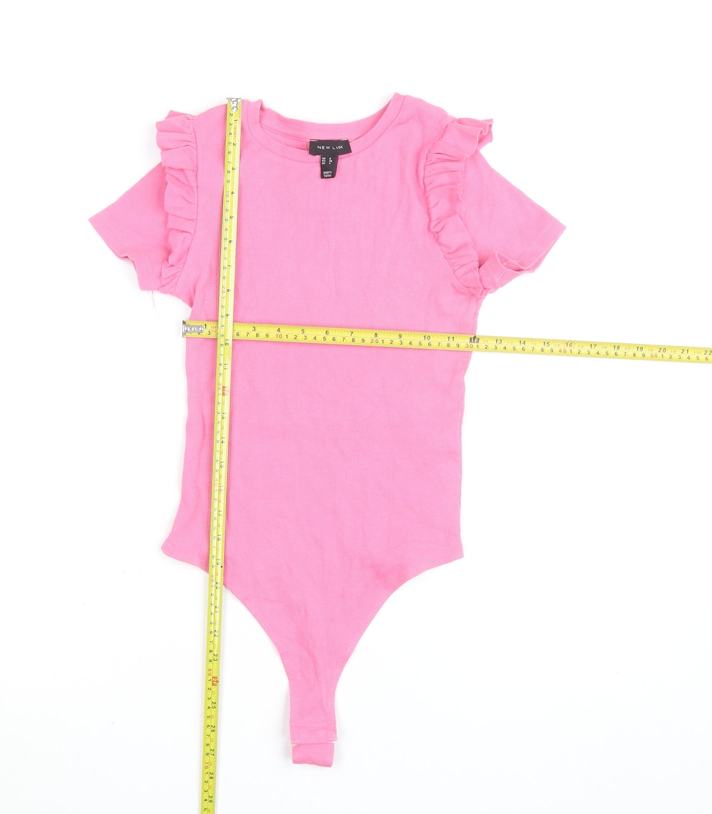 New Look Women's Pink Ruffle Sleeve Stretch Bodysuit Size 8