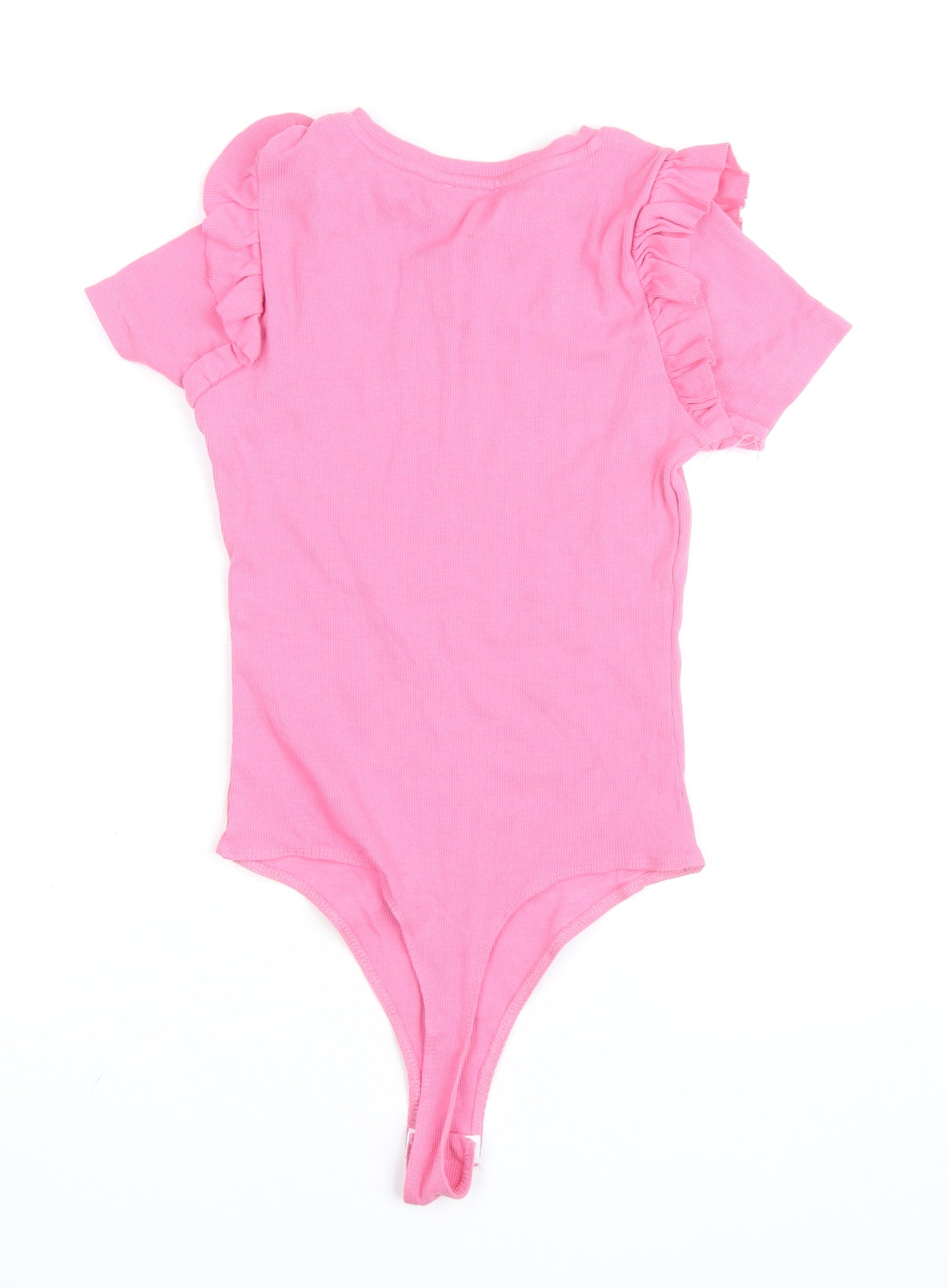 New Look Women's Pink Ruffle Sleeve Stretch Bodysuit Size 8