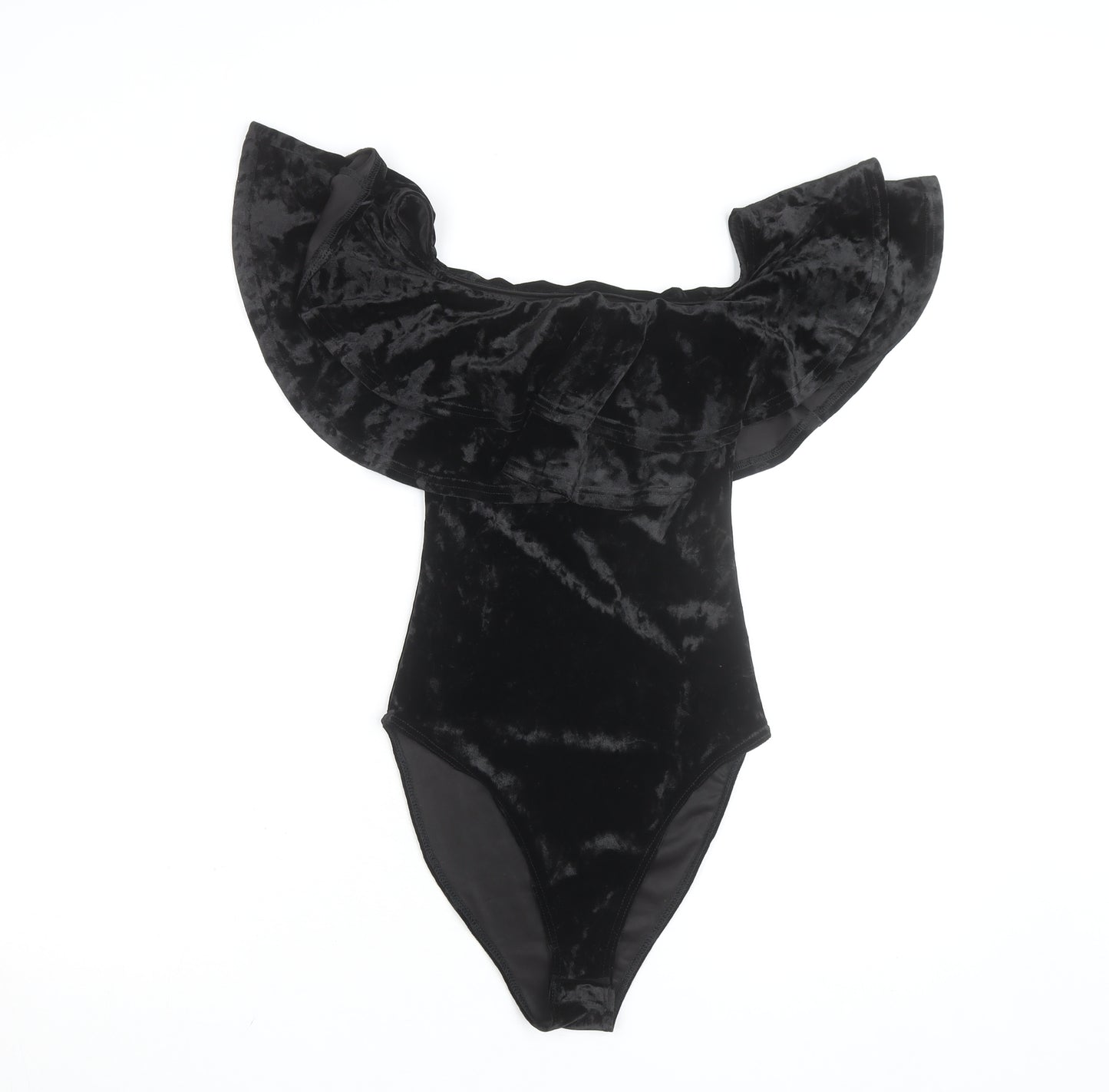 New Look Women's Black Velvet Off Shoulder Bodysuit Size 10
