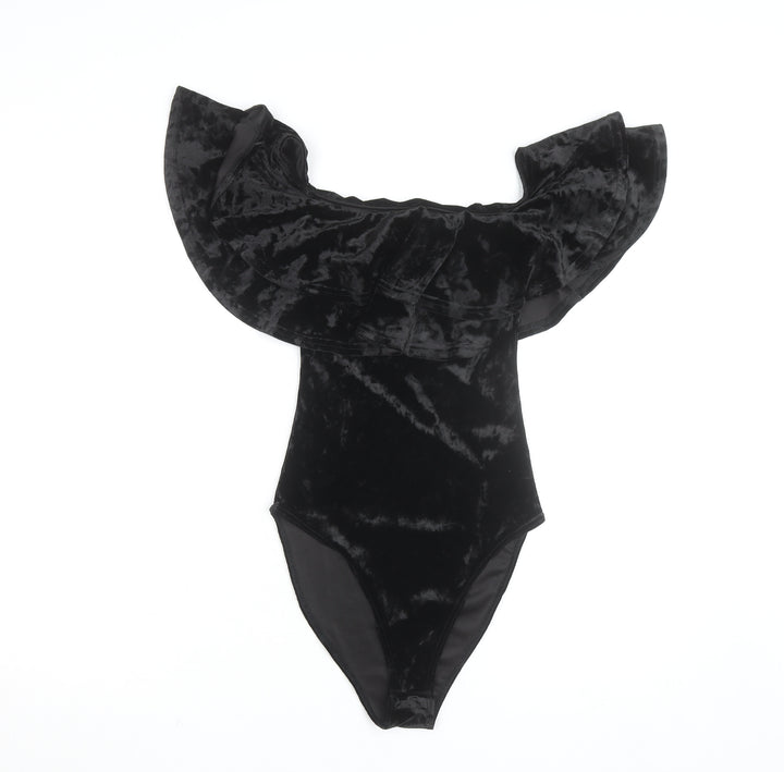 New Look Women's Black Velvet Off Shoulder Bodysuit Size 10