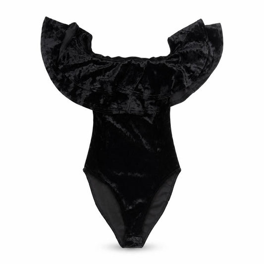 New Look Women's Black Velvet Off Shoulder Bodysuit Size 10