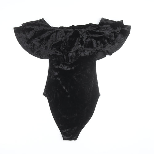 New Look Women's Black Velvet Off Shoulder Bodysuit Size 10