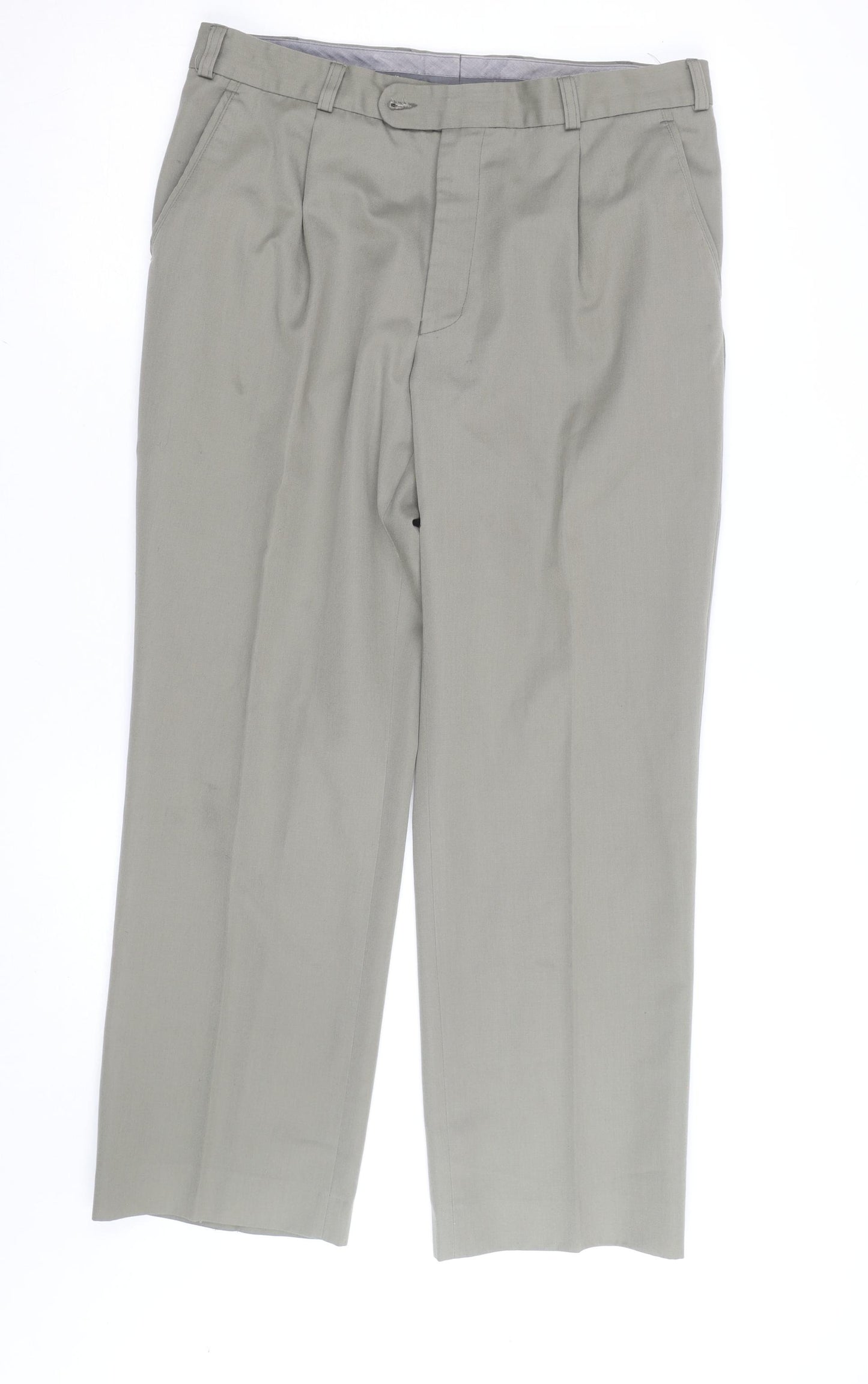 Remus Uomo Men's Grey 36S Wool Blend Formal Dress Trousers