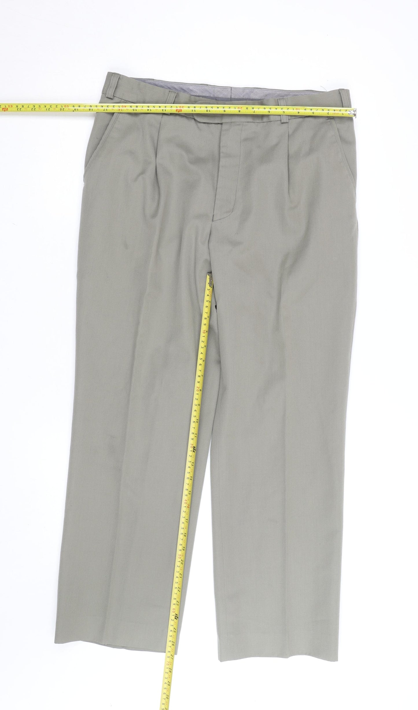 Remus Uomo Men's Grey 36S Wool Blend Formal Dress Trousers