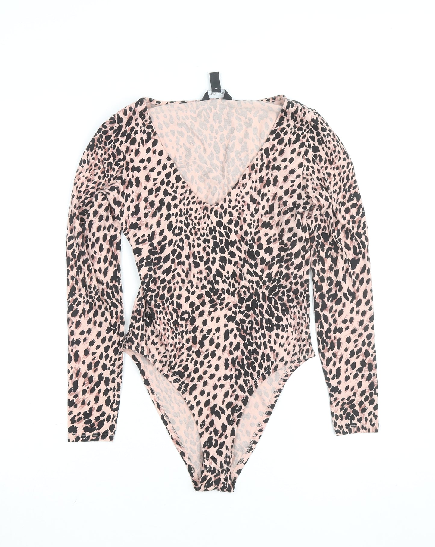 New Look Womens Pink Leopard Print Long Sleeve Bodysuit Size 10