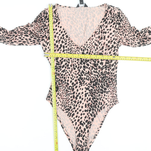 New Look Womens Pink Leopard Print Long Sleeve Bodysuit Size 10