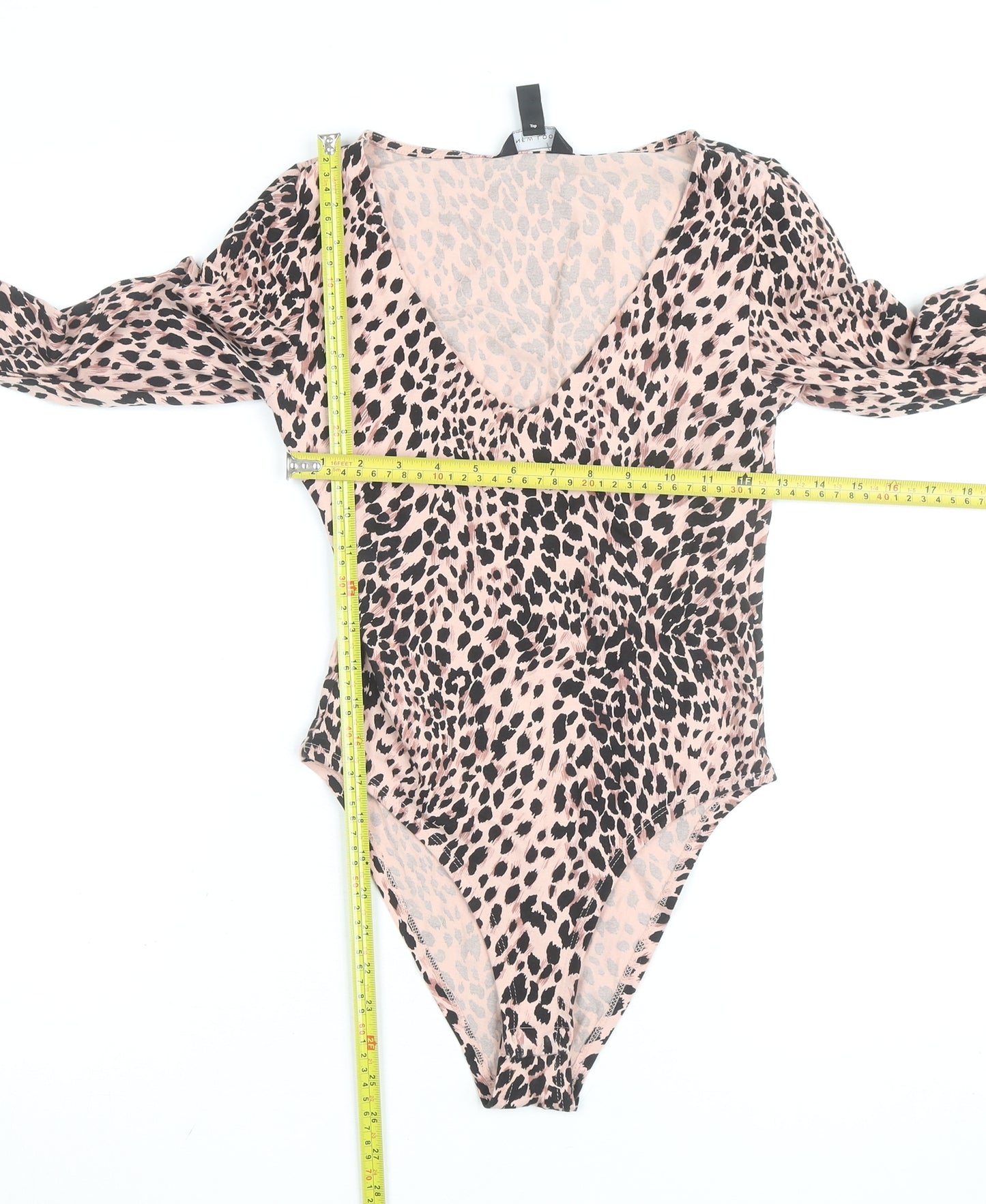New Look Womens Pink Leopard Print Long Sleeve Bodysuit Size 10