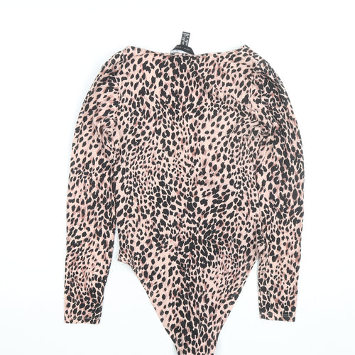 New Look Womens Pink Leopard Print Long Sleeve Bodysuit Size 10