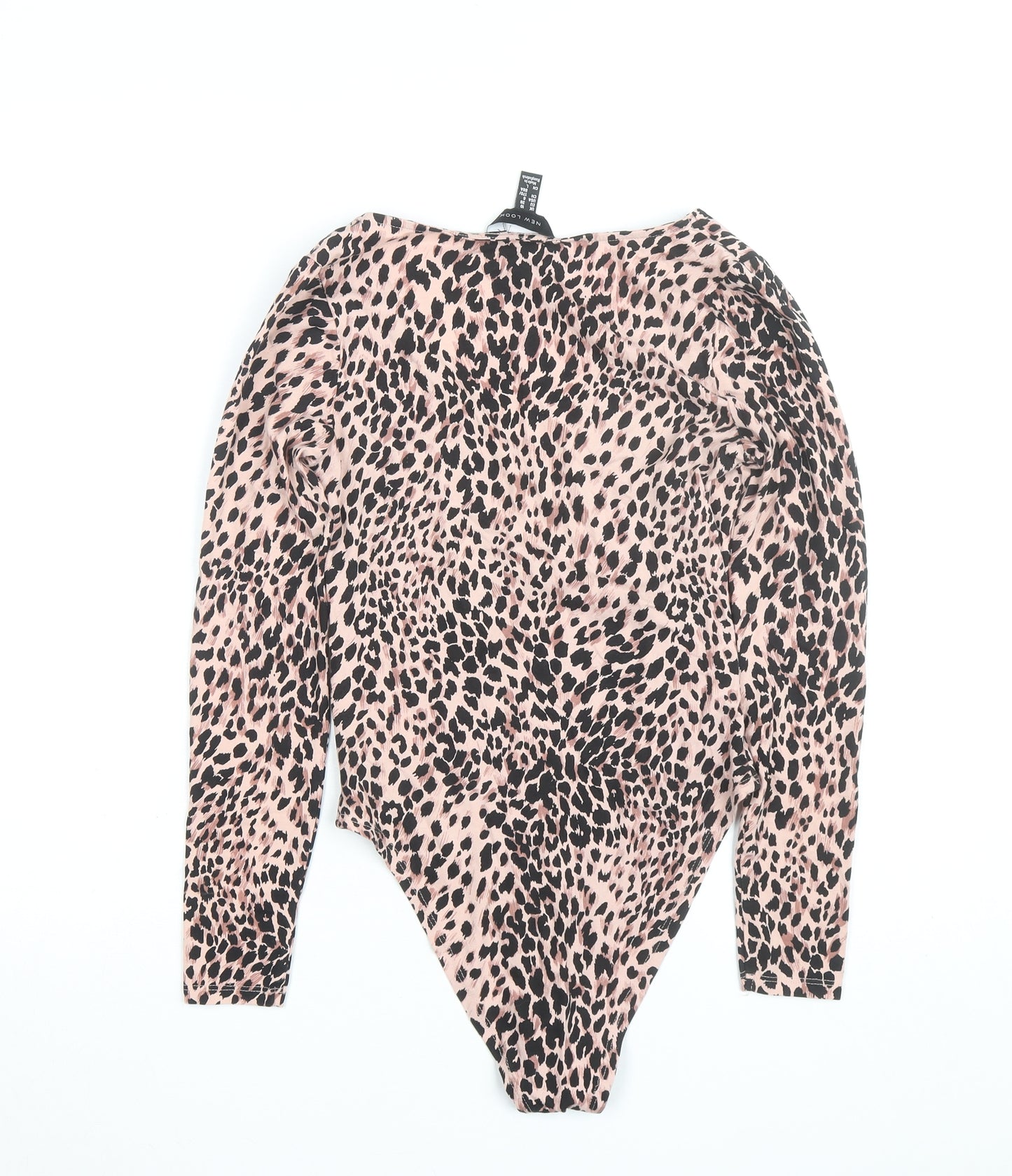 New Look Womens Pink Leopard Print Long Sleeve Bodysuit Size 10