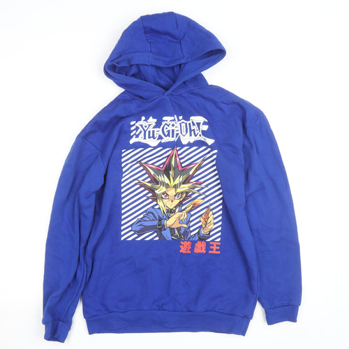 Yu-Gi-Oh! Blue Pullover Hoodie Teens Size M Anime Graphic Sweatshirt