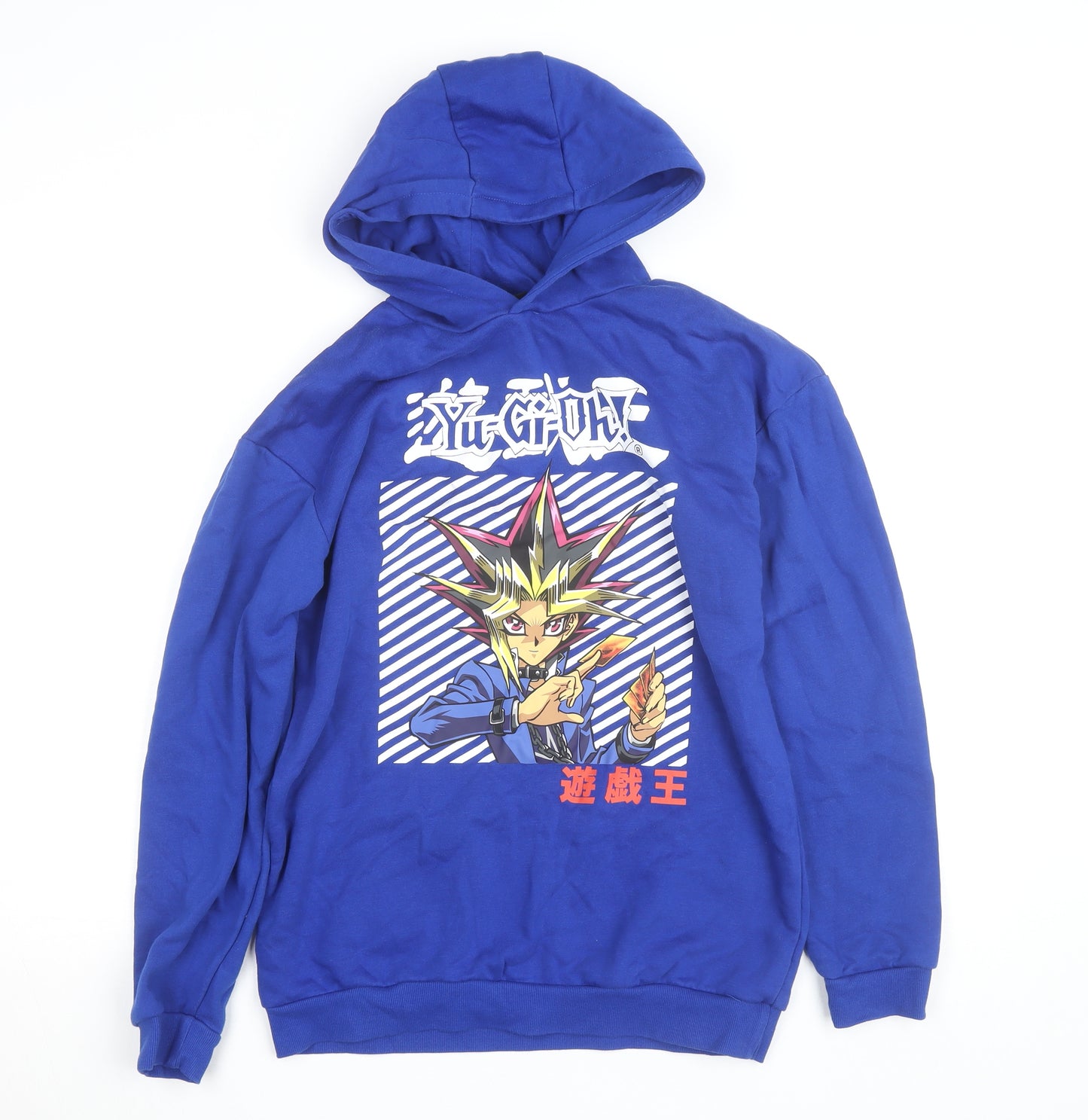 Yu-Gi-Oh! Blue Pullover Hoodie Teens Size M Anime Graphic Sweatshirt