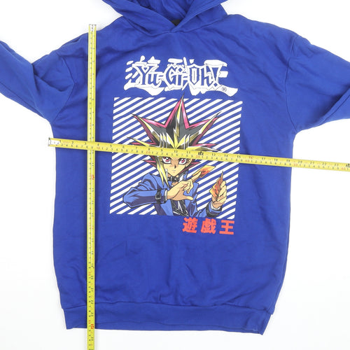 Yu-Gi-Oh! Blue Pullover Hoodie Teens Size M Anime Graphic Sweatshirt