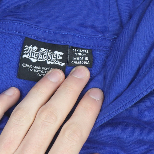Yu-Gi-Oh! Blue Pullover Hoodie Teens Size M Anime Graphic Sweatshirt