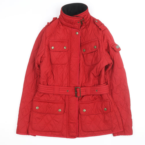 Barbour Women's Red Quilted Belted Mid-Length Jacket Size 10