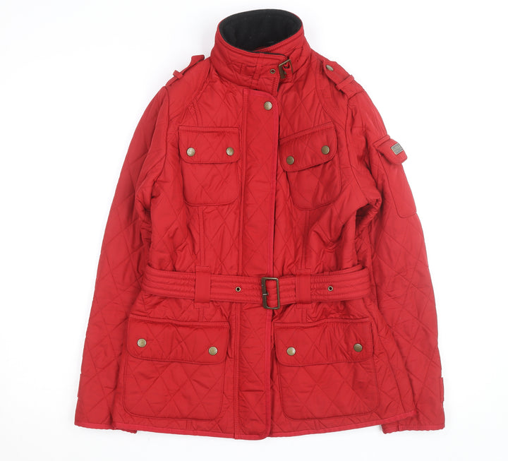 Barbour Women's Red Quilted Belted Mid-Length Jacket Size 10
