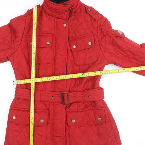 Barbour Women's Red Quilted Belted Mid-Length Jacket Size 10