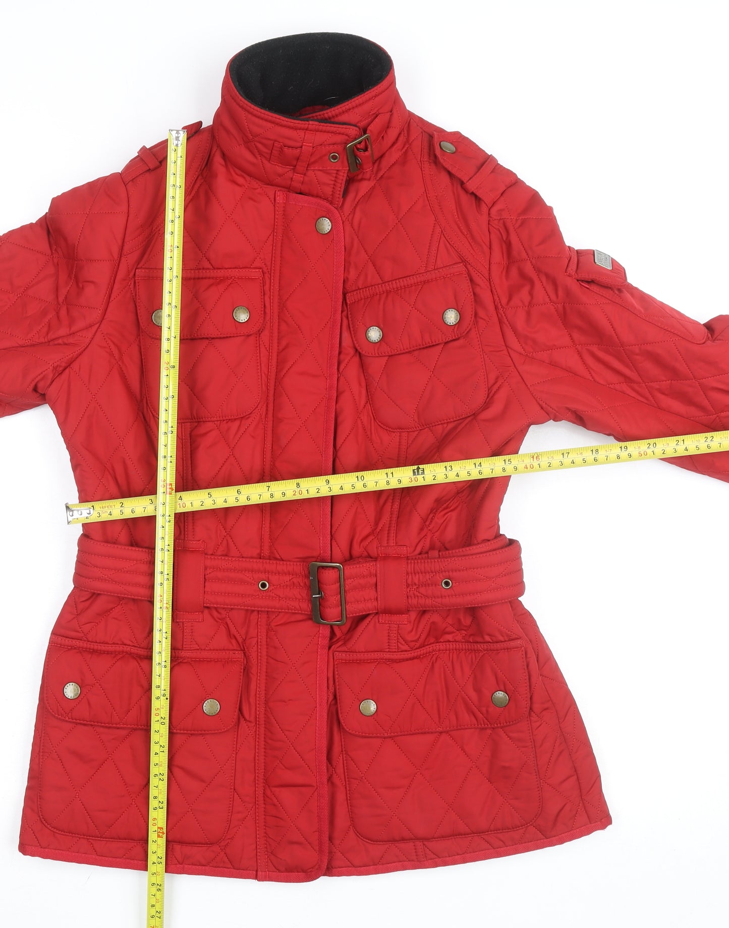 Barbour Women's Red Quilted Belted Mid-Length Jacket Size 10