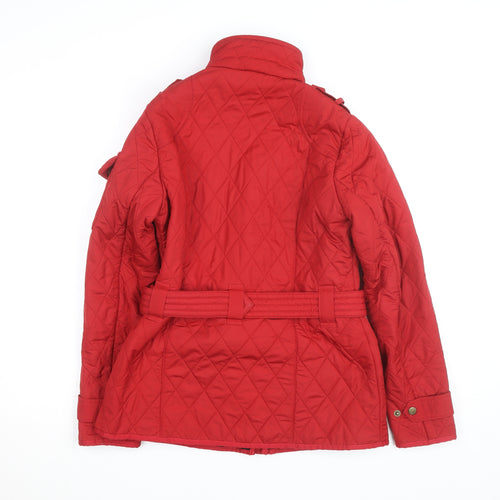 Barbour Women's Red Quilted Belted Mid-Length Jacket Size 10