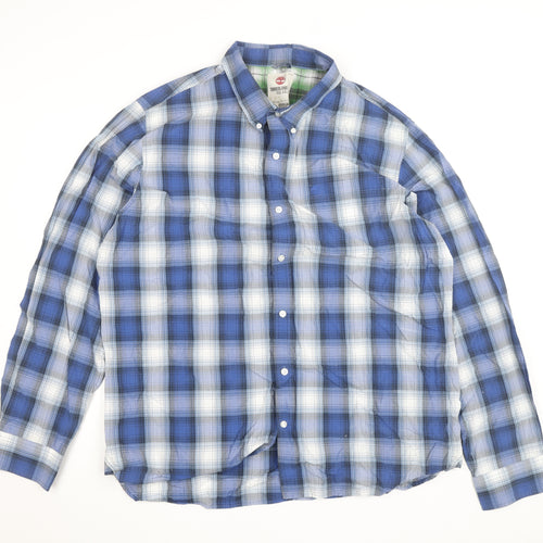 Timberland Men’s Blue Plaid Regular Fit Long Sleeve Cotton Shirt 2XL