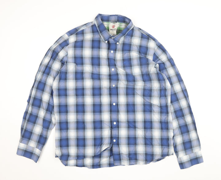 Timberland Men’s Blue Plaid Regular Fit Long Sleeve Cotton Shirt 2XL
