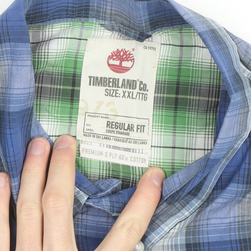 Timberland Men’s Blue Plaid Regular Fit Long Sleeve Cotton Shirt 2XL