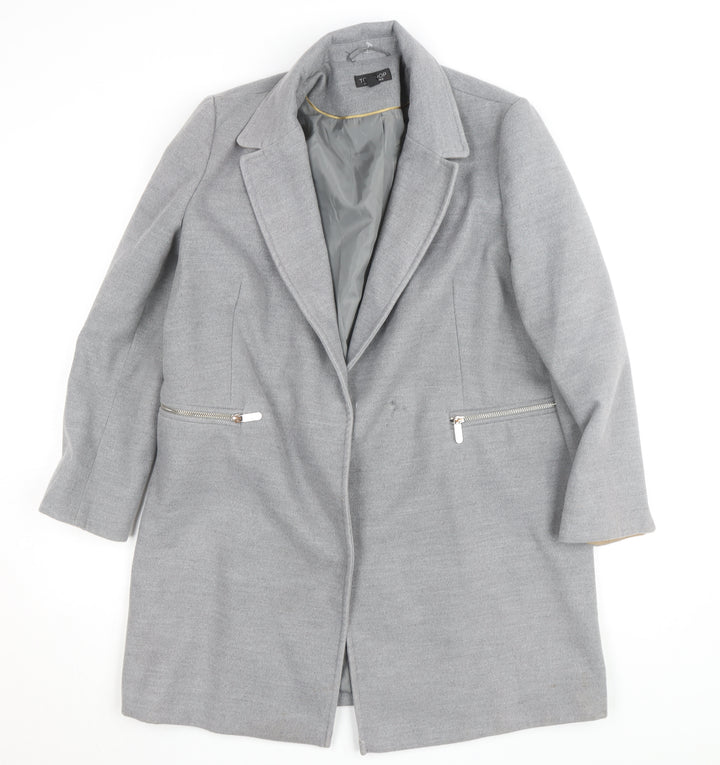 Topshop Women Grey Long Wool Blend Coat UK 12 Lined Zip Detail