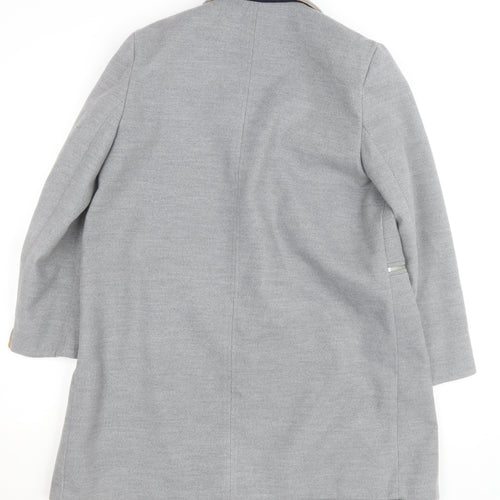 Topshop Women Grey Long Wool Blend Coat UK 12 Lined Zip Detail