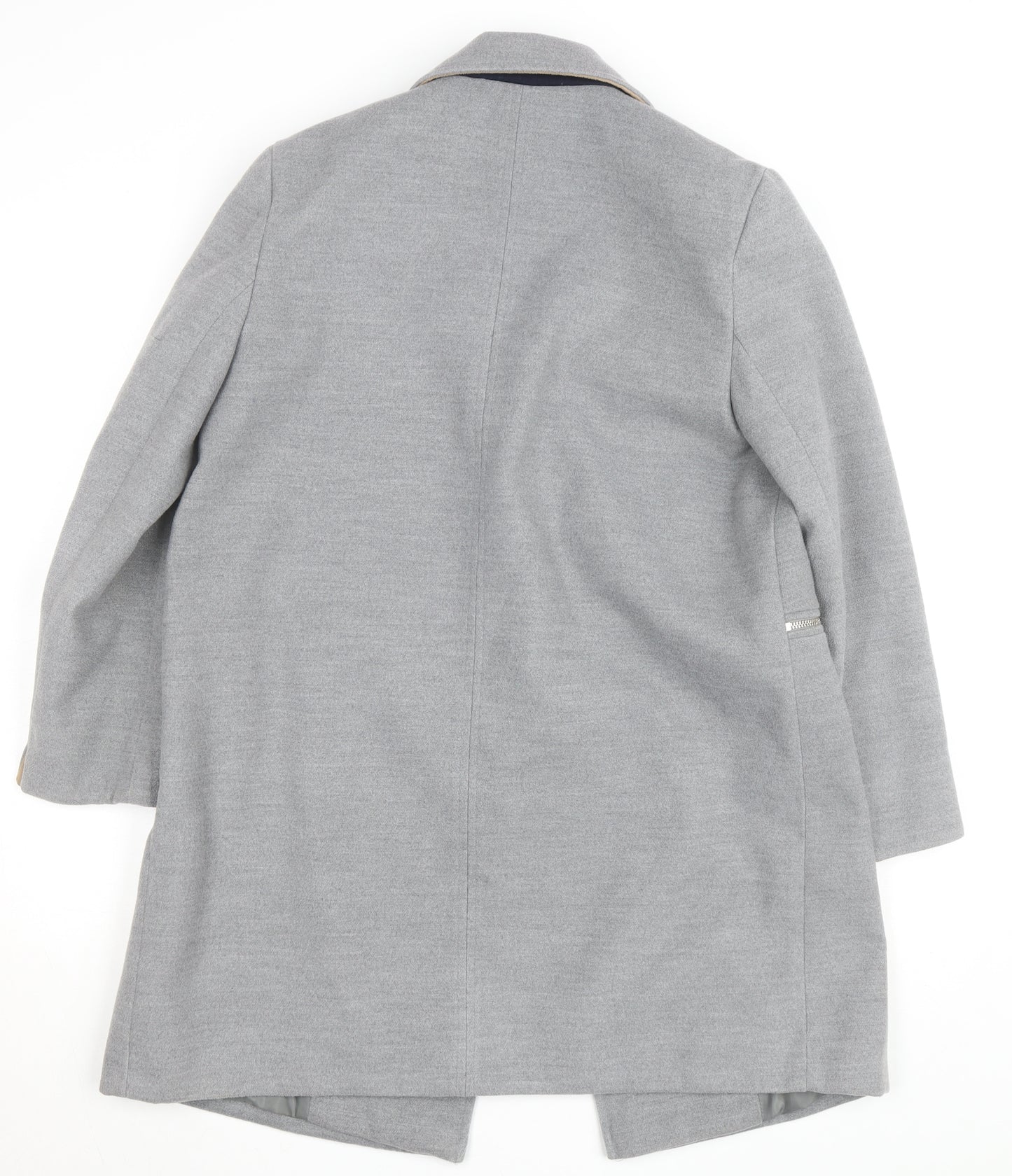 Topshop Women Grey Long Wool Blend Coat UK 12 Lined Zip Detail