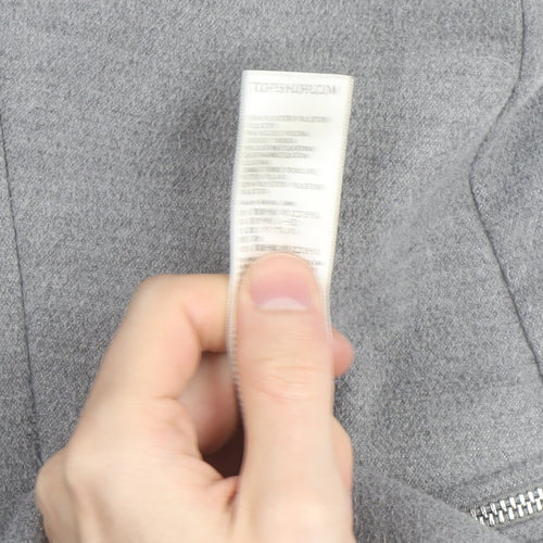 Topshop Women Grey Long Wool Blend Coat UK 12 Lined Zip Detail