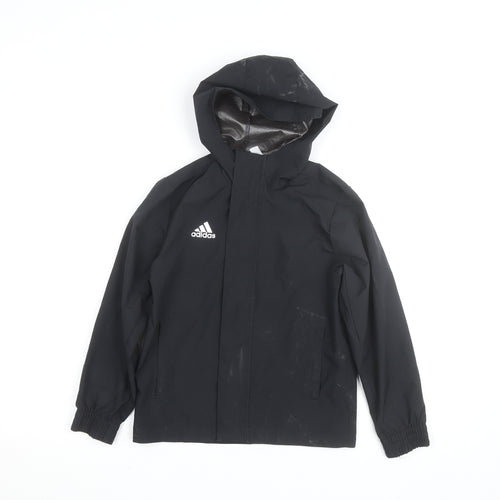 Adidas Boys Black Hooded Waterproof Rain Coat Jacket 7-8 Years