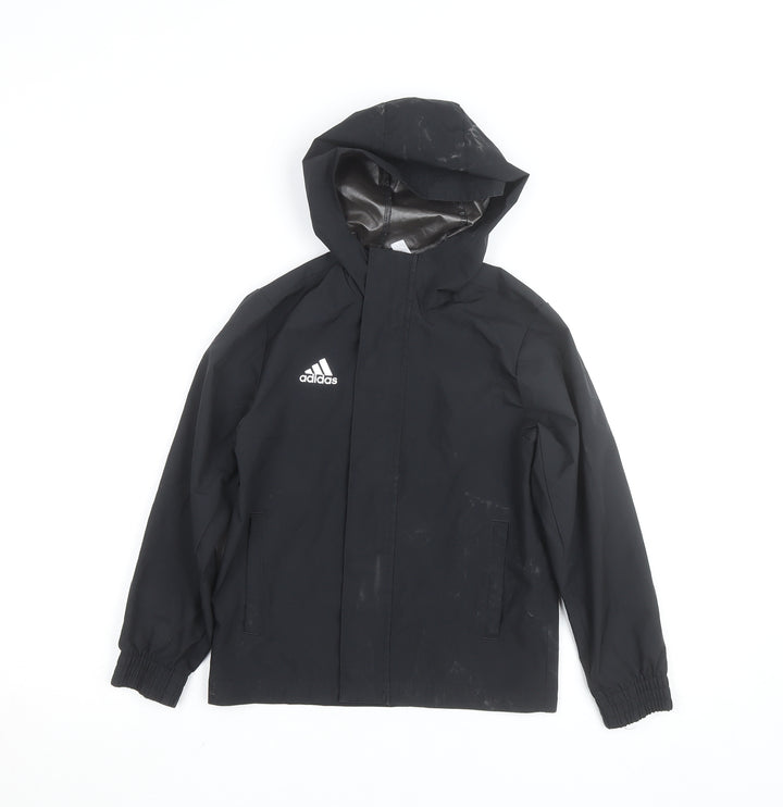 Adidas Boys Black Hooded Waterproof Rain Coat Jacket 7-8 Years