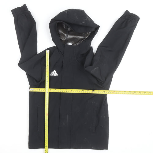 Adidas Boys Black Hooded Waterproof Rain Coat Jacket 7-8 Years