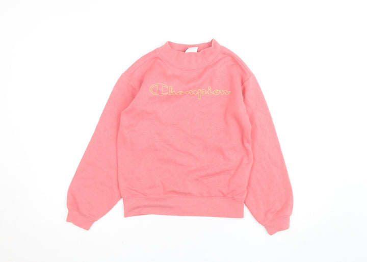Champion Girls Pink Sweatshirt Medium 9-10 Years Cotton Blend Logo Style