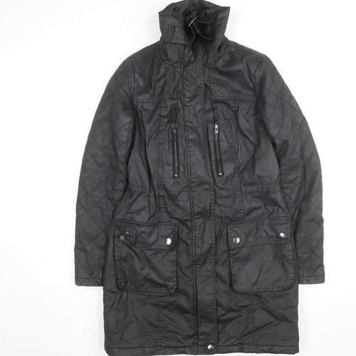 Dorothy Perkins Women’s Black Waxed Quilted Parka Coat Size 8