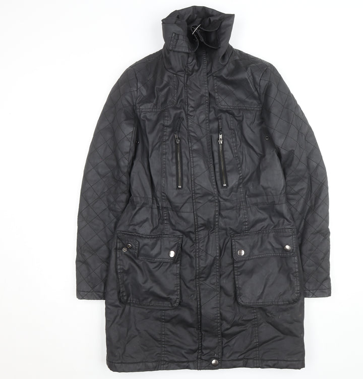 Dorothy Perkins Women’s Black Waxed Quilted Parka Coat Size 8