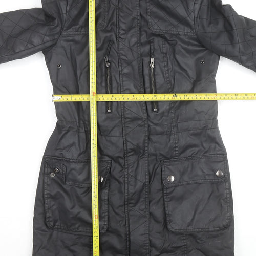 Dorothy Perkins Women’s Black Waxed Quilted Parka Coat Size 8