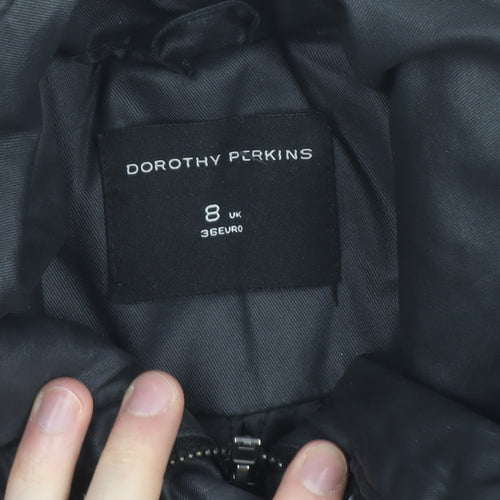Dorothy Perkins Women’s Black Waxed Quilted Parka Coat Size 8