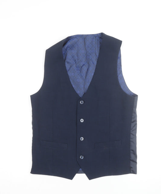 White Label Mens Blue Slim Fit Waistcoat Size 34 Classic Formal