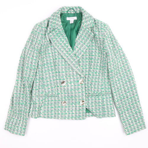 Primark Women’s Green Tweed Blazer Jacket Size 10 Check Lined