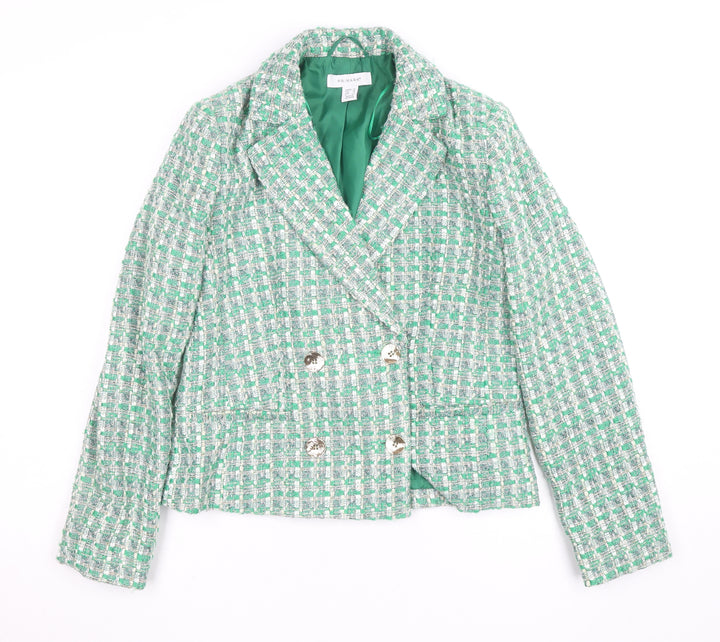 Primark Women’s Green Tweed Blazer Jacket Size 10 Check Lined