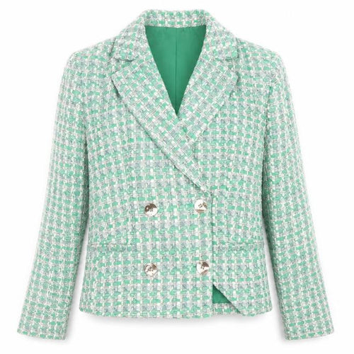 Primark Women’s Green Tweed Blazer Jacket Size 10 Check Lined
