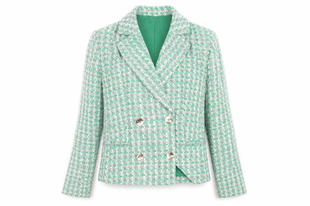 Primark Women’s Green Tweed Blazer Jacket Size 10 Check Lined