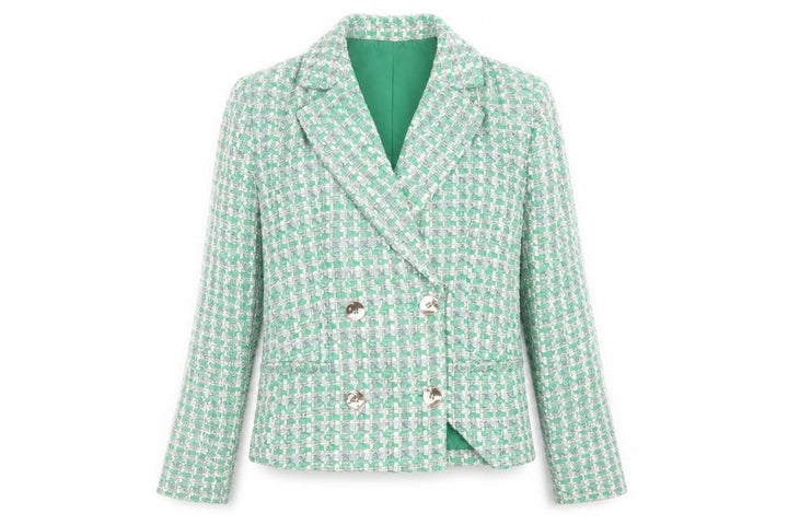 Primark Women’s Green Tweed Blazer Jacket Size 10 Check Lined