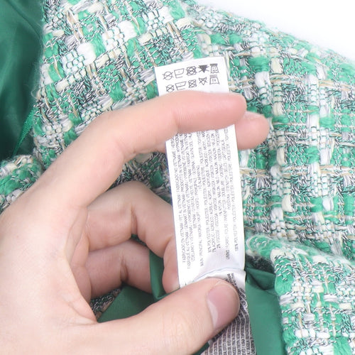 Primark Women’s Green Tweed Blazer Jacket Size 10 Check Lined