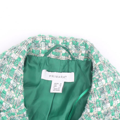 Primark Women’s Green Tweed Blazer Jacket Size 10 Check Lined