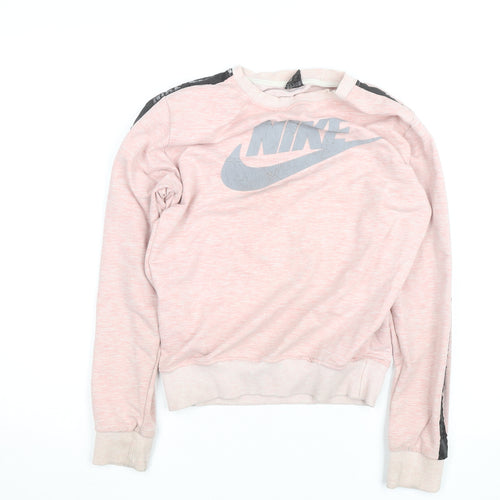 Nike Girls Pink Crew Neck Sweatshirt L Long Sleeve Pullover Logo Design
