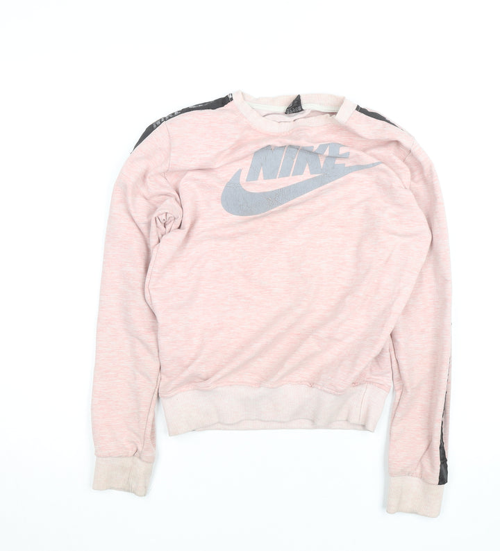 Nike Girls Pink Crew Neck Sweatshirt L Long Sleeve Pullover Logo Design