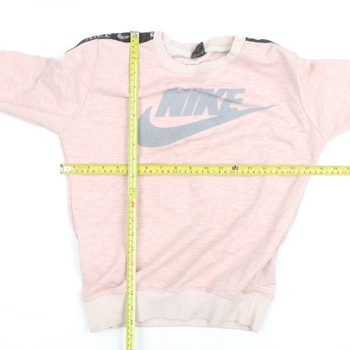 Nike Girls Pink Crew Neck Sweatshirt L Long Sleeve Pullover Logo Design