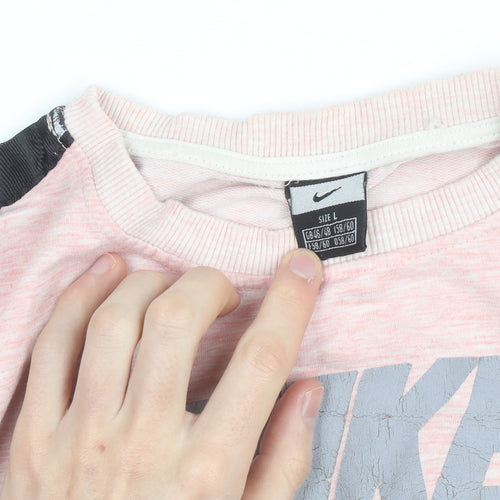 Nike Girls Pink Crew Neck Sweatshirt L Long Sleeve Pullover Logo Design