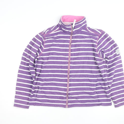Lazy Jacks Girls Purple Striped Full Zip Cotton Jumper Size L